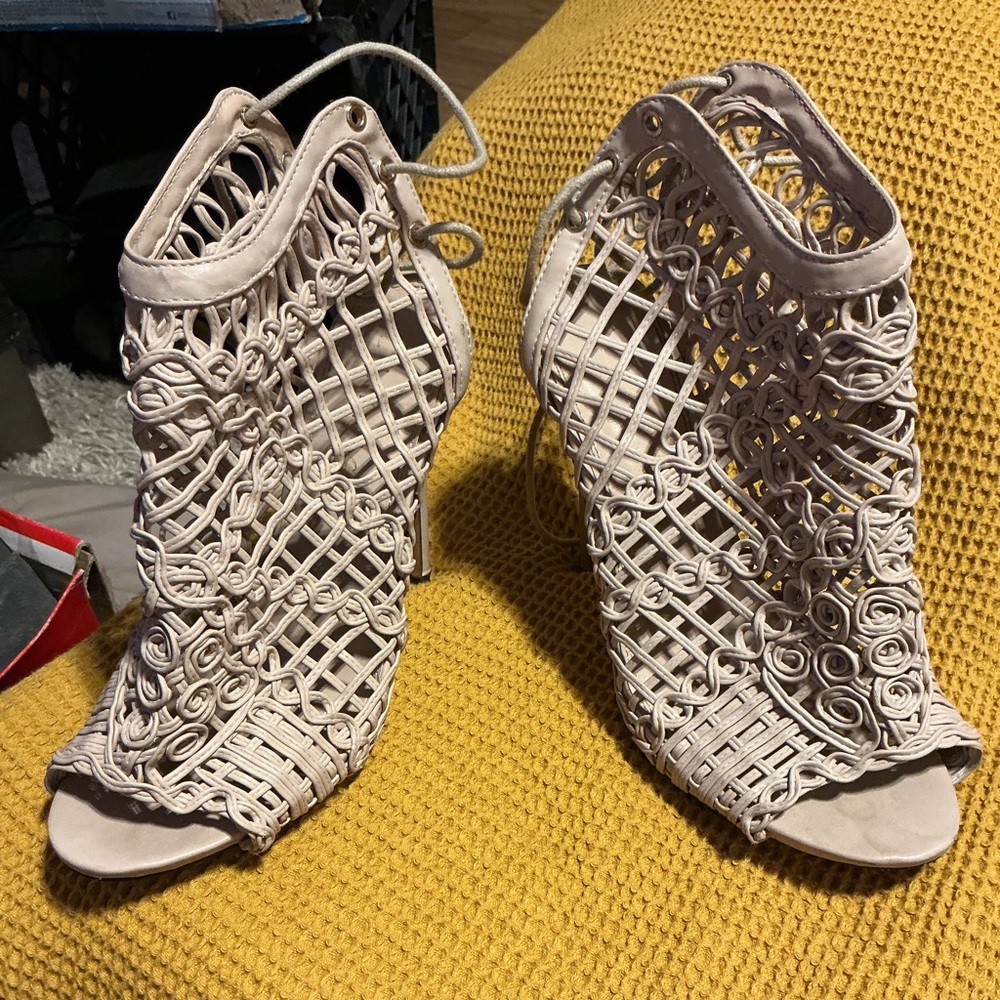 Liliana Beige Lace-Up Heels